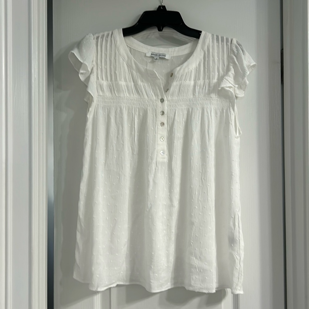 Rose and olive white cap sleeve with ruffle